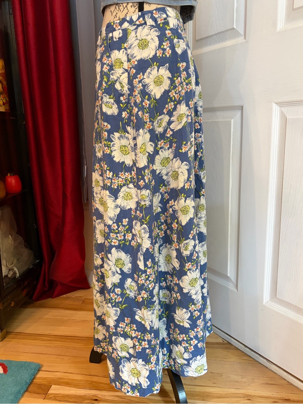 Vintage Liz Wear Blue Floral Button down Linen Blend Maxi Skirt - Picture 3 of 8